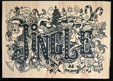 Inkadinkado Rubber Stamp Jingle Saying Decorated with Christmas Items Collage LG