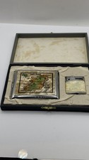 Vintage Hatsun Japan Cigarette Case & Lighter Set ,Ireland Map,Working,With Box