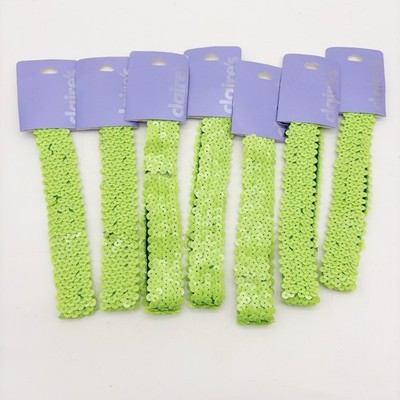 Claire s Lime Green Sequin Stretch Headbands Lot of 7 NWT Dance Costume Hair