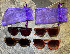 Lot of 4 Women s Cat Eye Sunglasses Brown Frame/Brown Tinted Lens w/ Pouches
