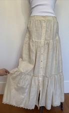 Vintage Tiered Maxi Peasant Skirt Lace Trim SZ M Antique Ivory Boho Prairie USA