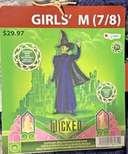 WICKED Elphaba Deluxe Child Costume Witch Dress Hat Cape Size M  7-8  NEW