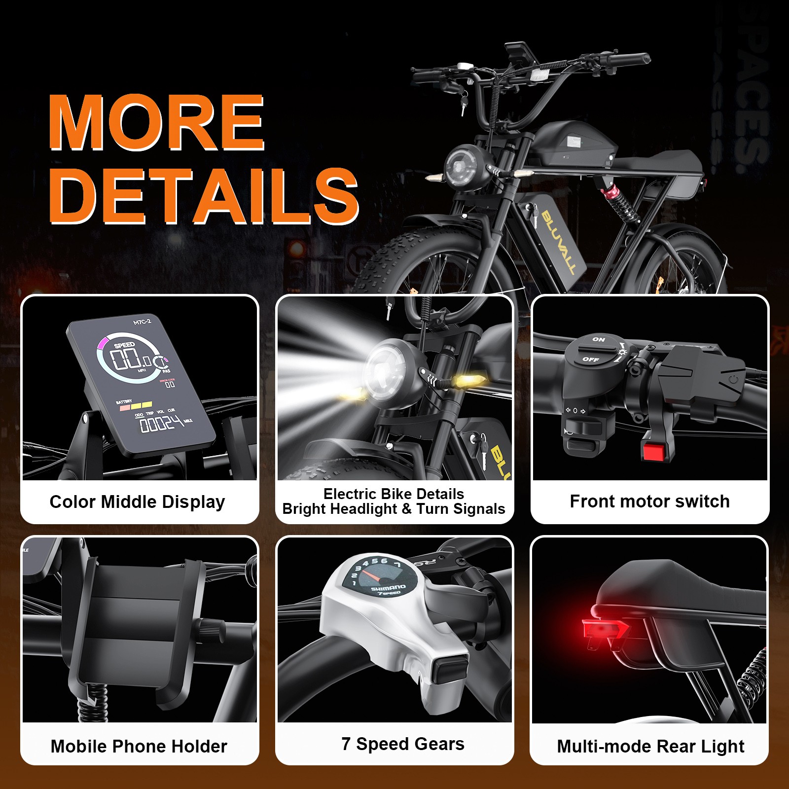 Doppio Motore 2000W 20" Fat Tire Nero Bluvall K10 Bici Elettrica 52V foto 2