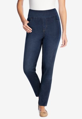 Woman Within Plus Size Petite Flex Slim-Leg Pull-On Gap-Free Stretch-Denim Jeans