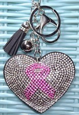 Cancer Heart - Bling Crystal - Bag Charm Chain - Keychain Key Ring Car Tassel