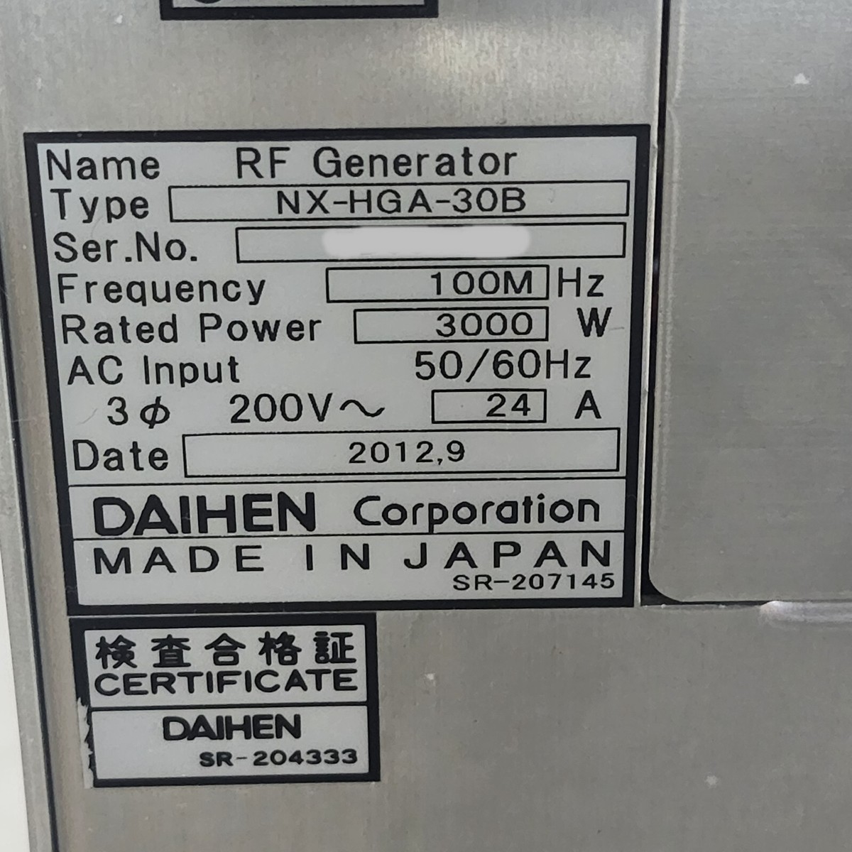DAIHEN NX-HGA-30B,2L39-000068-11 100MHz 3000W RG GENERATOR