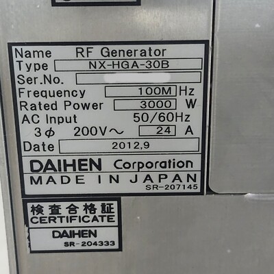 Daihen NX-HGA-30B RFジェネレータ Daihen NX-HGA-30B RFジェネレータ Daihen NX-HGA-30B RFジェネレータ