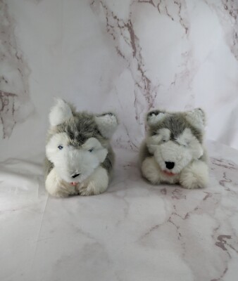 Husky Slippers Womens 7-8 Siberian Dog Puppy Stuffed Animal Face Wolf Lounge  
