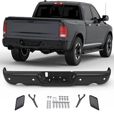 Black Rear Bumper For 2009-2019 Ram 1500 w/ Dual Exhaust & Sensor Holes