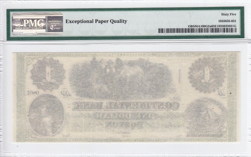 1860s $1 Continental Bank Boston MA Obsolete Note PMG CU 65 EPQ #9801 - Picture 2 of 2
