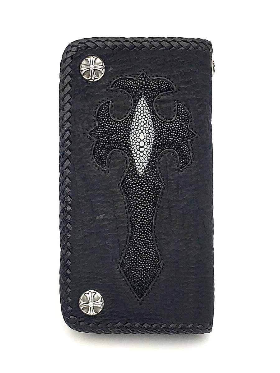 GENUINE LEATHER LONG WALLET STERLING SILVER CROSS CONCHO