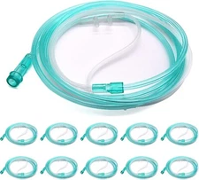 10 Pack Oxygen Nasal Cannula for Adult, Soft-Touch Tubing with 7 ft, Green