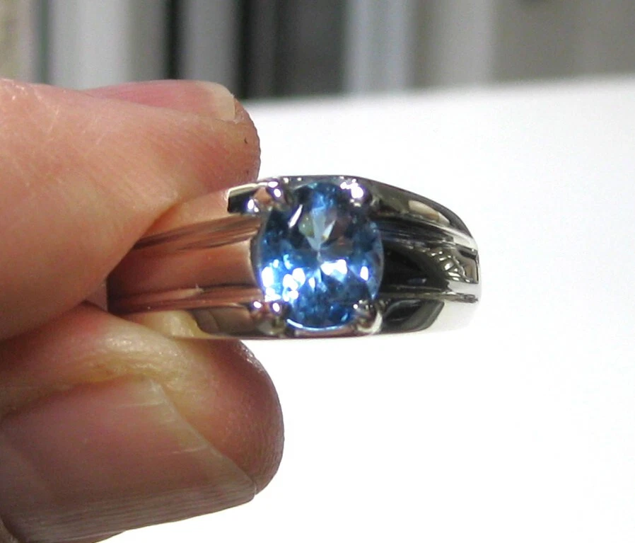 Nuevo anillo de apatita azul VS natural de 1,51 quilates para hombre en plata de ley 925 talla 9 Foto 2 de 4