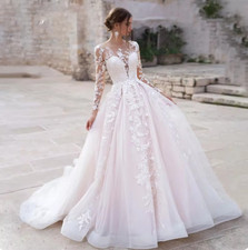 Elegant A Line Wedding Dresses Lace Appliques Long Sleeve Bridal Gowns Custom