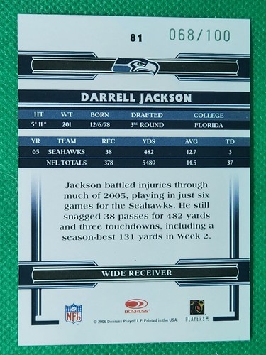 2006 Threads SILVER HOLOFOIL /100 Darrell Jackson NICE Seattle Seahawks Florida - Picture 2 of 3