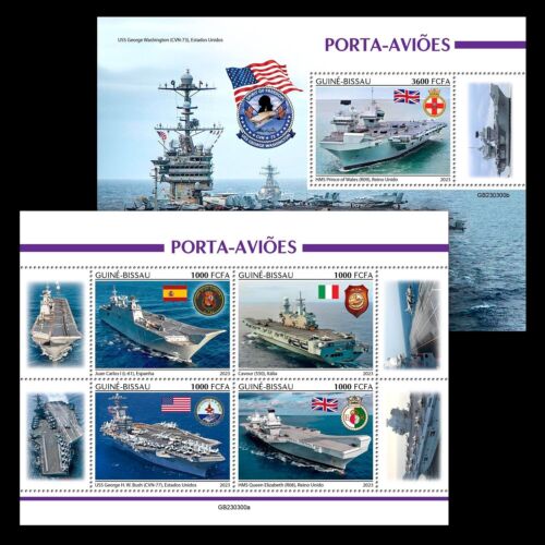 Aircraft Carriers MNH Stamps 2023 Guinea-Bissau M/S + S/S - Afbeelding 1 van 3