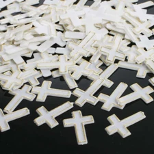 Bulk Package of 720 Tiny 3/4" Plastic White Crosses with Gold Metallic Trim