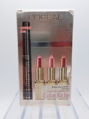 Loreal Timeless Classics Of Color Riche Lipsticks, 3 Lipsticks+Bonus Mascara,NIB