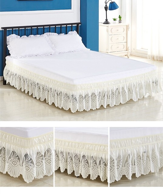 37CM Height Elastic Bed Skirt Princess Lace Dust Ruffle Twin Full Queen