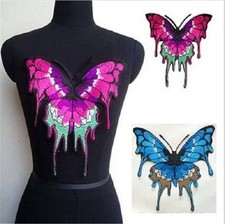 Large Sew-on BUTTERFLY patch applique Choose Blue 12-3/8" or Pink 10-1/4" 