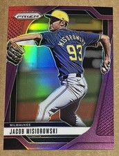 2025 Panini Prizm #4 Jacob Misiorowski Purple Prizm Rookie SP #066/149 Brewers