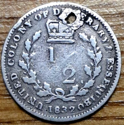 1832 Colony of Essequibo (Guyana) and Demerara Silver Half Guilder Pierced - Image 1 of 2