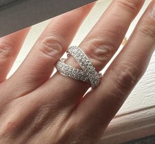 Rhinestone Silver Double Ring 8-8.5 Sterling Silver