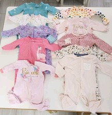 Lot of 10 Baby Girl Sz 0-6 Months Clothes-Long Sleeve Zip Bodysuits with Footies