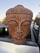 Large Buddha Head Hand Carved 30" Solid Resin Asian Sculpture Statue RARE