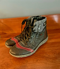 Remonte Shoes Womens Size 39 Black Gray Red Lace Up Boots Tex Winter Comfort Zip