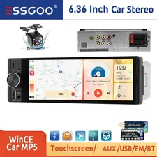 Wireless CarPlay Android Auto 6.36" Single DIN Car Stereo Radio Bluetooth FM+Cam
