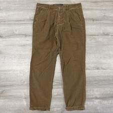 Zara Pants Women Brown Corduroy Button Fly Distressed Cuffs Missing Button 8