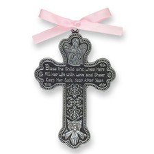 CM7 Baby Girl Cross Crib Medal, 3-Inch High, Metal