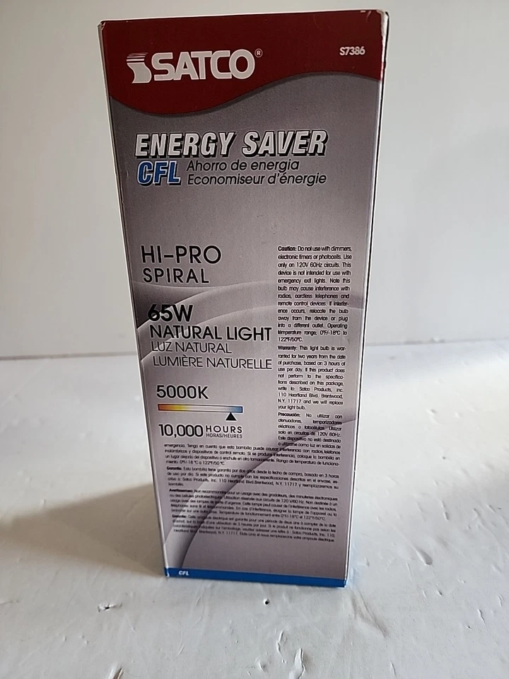Satco S7386 65T5/50 Spiral Compact 65W 120V T5 Mog E26 5000K- NEW IN PACKAGE - Image 3 of 4