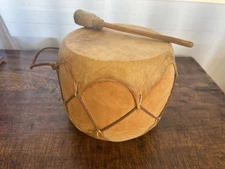 Taos Indian Pueblo Drum New Mexico Native American Wood & Elkskin & Drum Stick