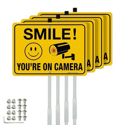 4-Pack Reflective Smile Signs with 36'' Stake - Rust-Free Aluminum, Fade Resistan