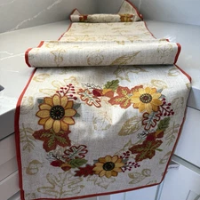 NEW Storehouse Table Runner Fall Leaves Floral  Embroidered Autumn  14" x 72"