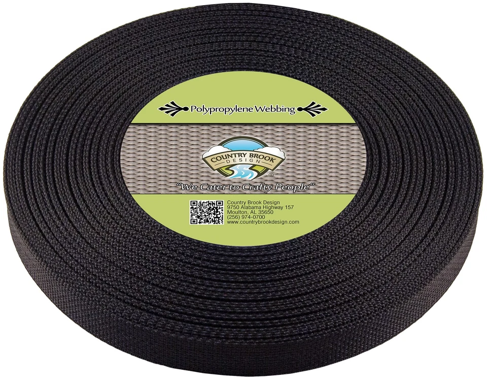 Country Brook Design® 1 Inch Black Heavy Polypropylene Webbing, 25 Yards