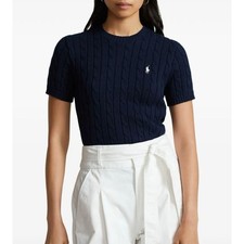 Polo Ralph Lauren Cable Knit Short Sleeve Sweater Navy M Near Mint