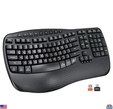 MEETION Wireless Ergonomic Keyboard, Wave Keys Firm Wrist Rest for Natural Ty...