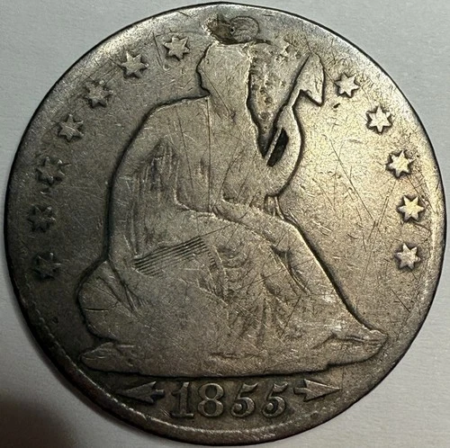 1855 O W/Arrows Plugged Seated Liberty Half Dollar Exact Coin Imaged #SL257