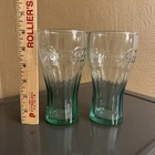 Vintage Libby Green Coca Cola Coke Glasses Set 2