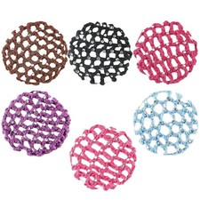 6PCS Crochet Bun Cover Snood Hair Net Rhinestone Decor Colorful Knit Mesh Fabric