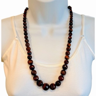 VTG Jay King Mine Finds DTR Sterling Red Tiger-Eye Faceted Necklace 24  Chunky
