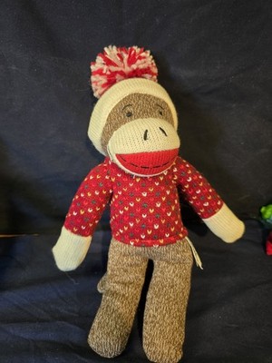 DAN DEE 12'' SOCK MONKEY PLUSH DOLL IN MULTI COLOR HEART SHIRT AND HAT