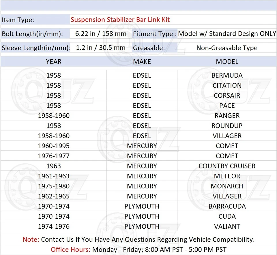 [2-Pk] Комплект звеньев переднего стабилизатора для Edsel Bermuda Citation Corsair Villager - Изображение 2 из 4