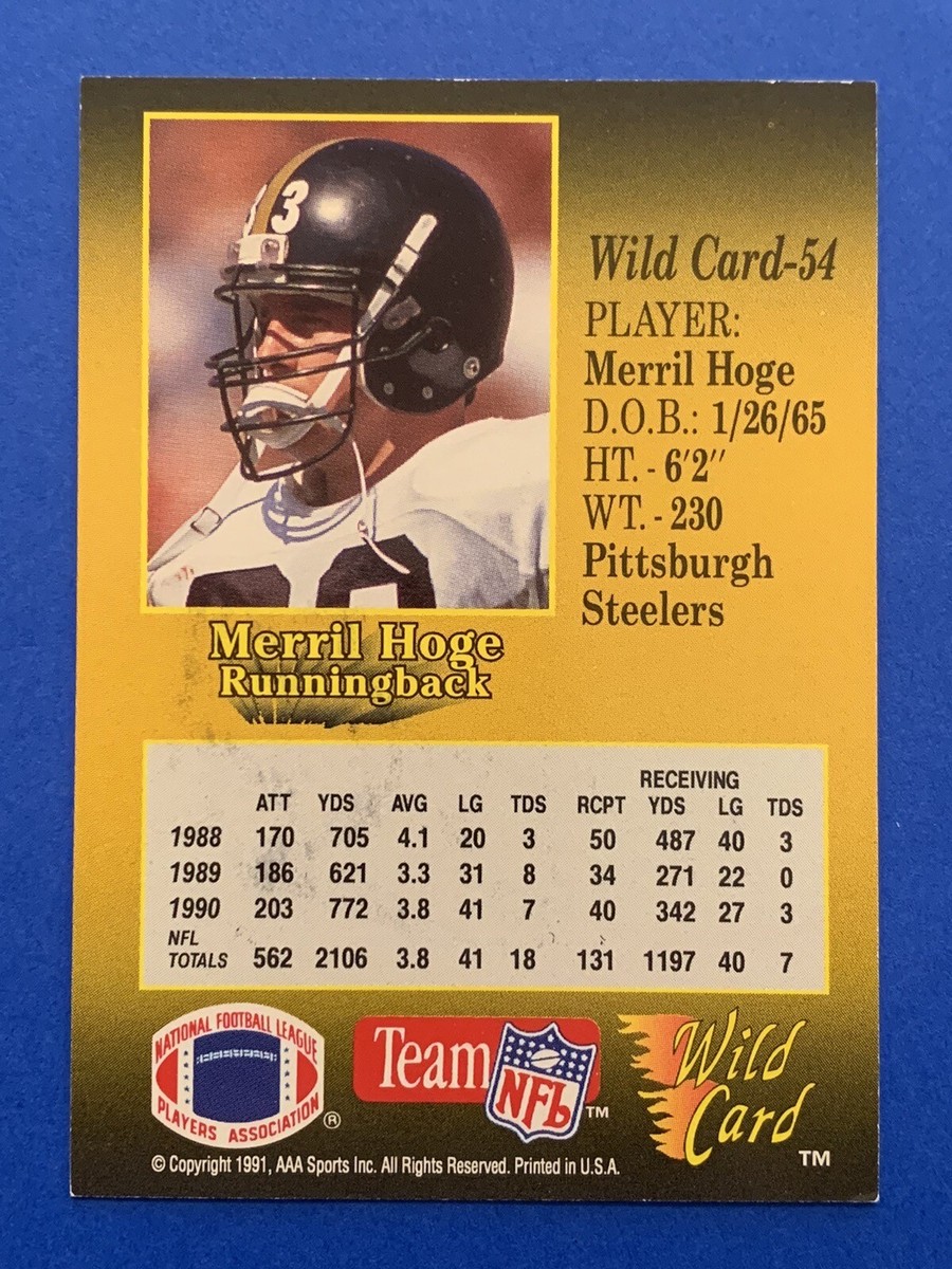 MERRIL HOGE Signed 1991 Wild Card #54 Steelers Bears Idaho State