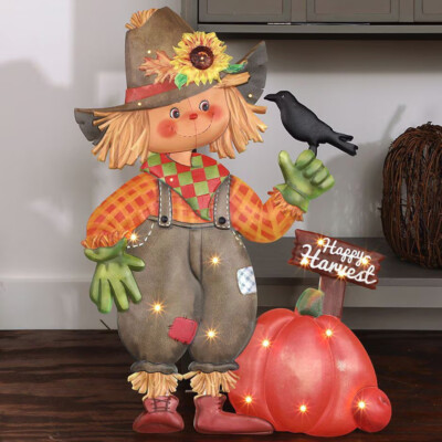 Lighted LED Vintage Style Scarecrow Greeter Metal Fall Harvest Porch Home Decor