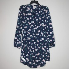 Maison Jules Women's Blue Floral Print Tie Waist Casual Mini Dress M B31