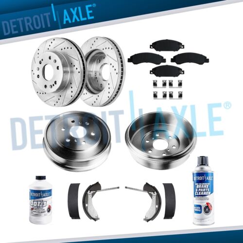 Front Drilled Rotors Pads Rear Drums Shoes for 2005 - 2008 Silverado Sierra 1500 - 第 1/8 張圖片